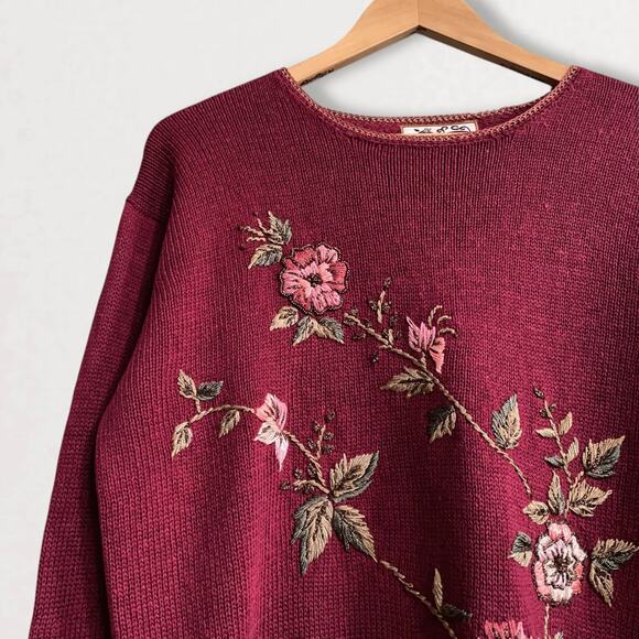 90s Crewel Embroidered Whimsigoth Sweater Academia Dark Romance Cottagecore M - Picture 2 of 12